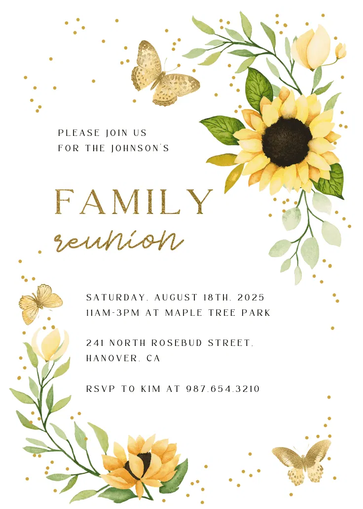 Sunflower corner - aile buluşması davetiyesi